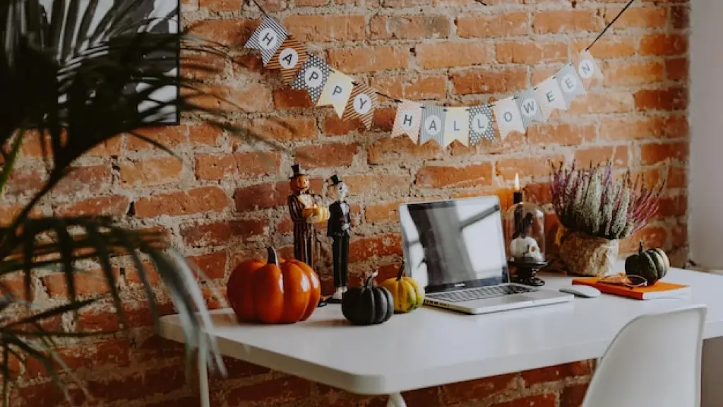 Work desk decorated with Halloween-themed accessories