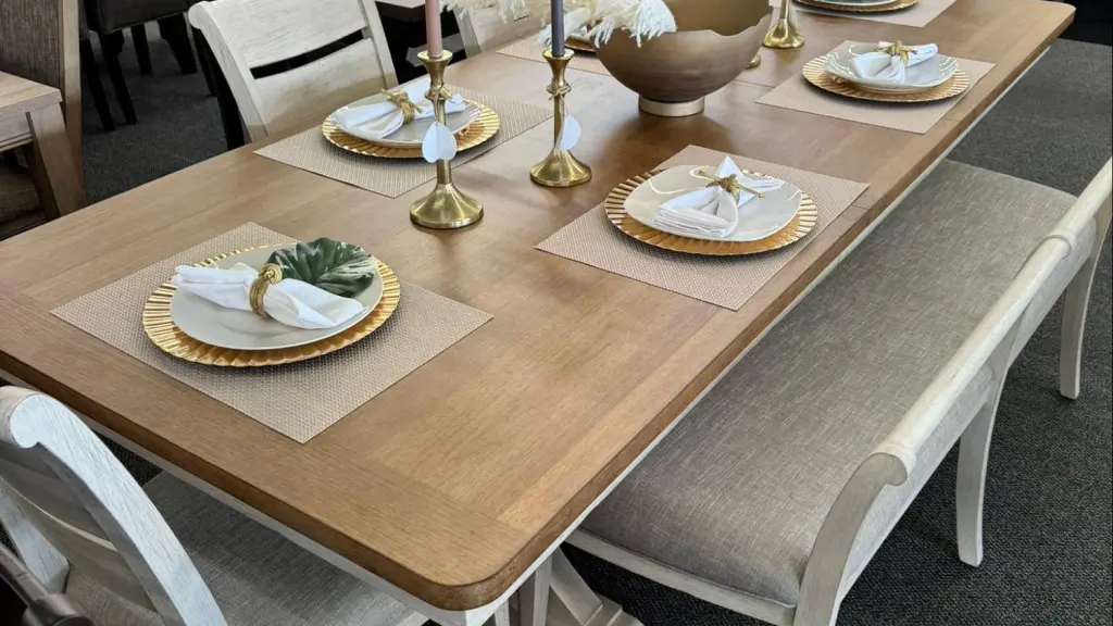 dining table adorned with golden accessories