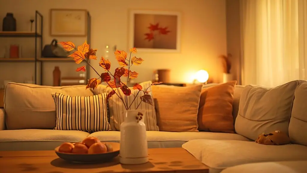 Living room with autumn tones and warm and cozy decor
